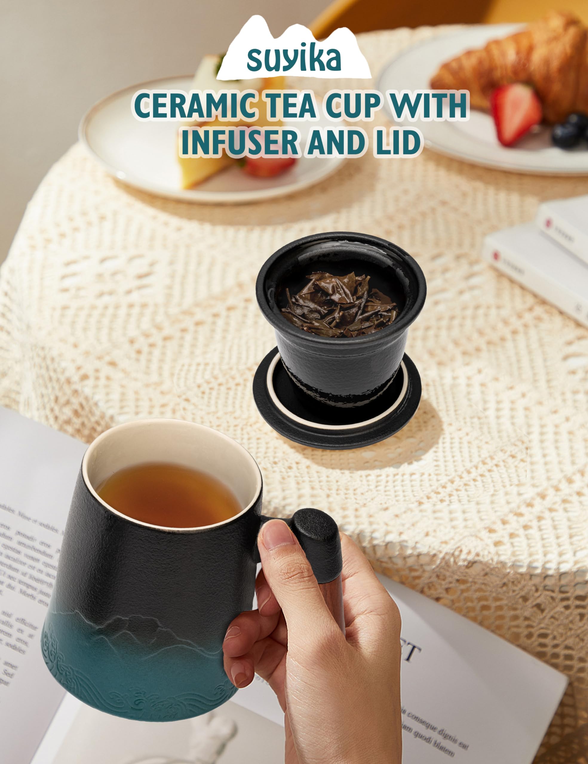 Suyika tea cup with wood-handle 450ml – warm grip for tea, water, or coffee.