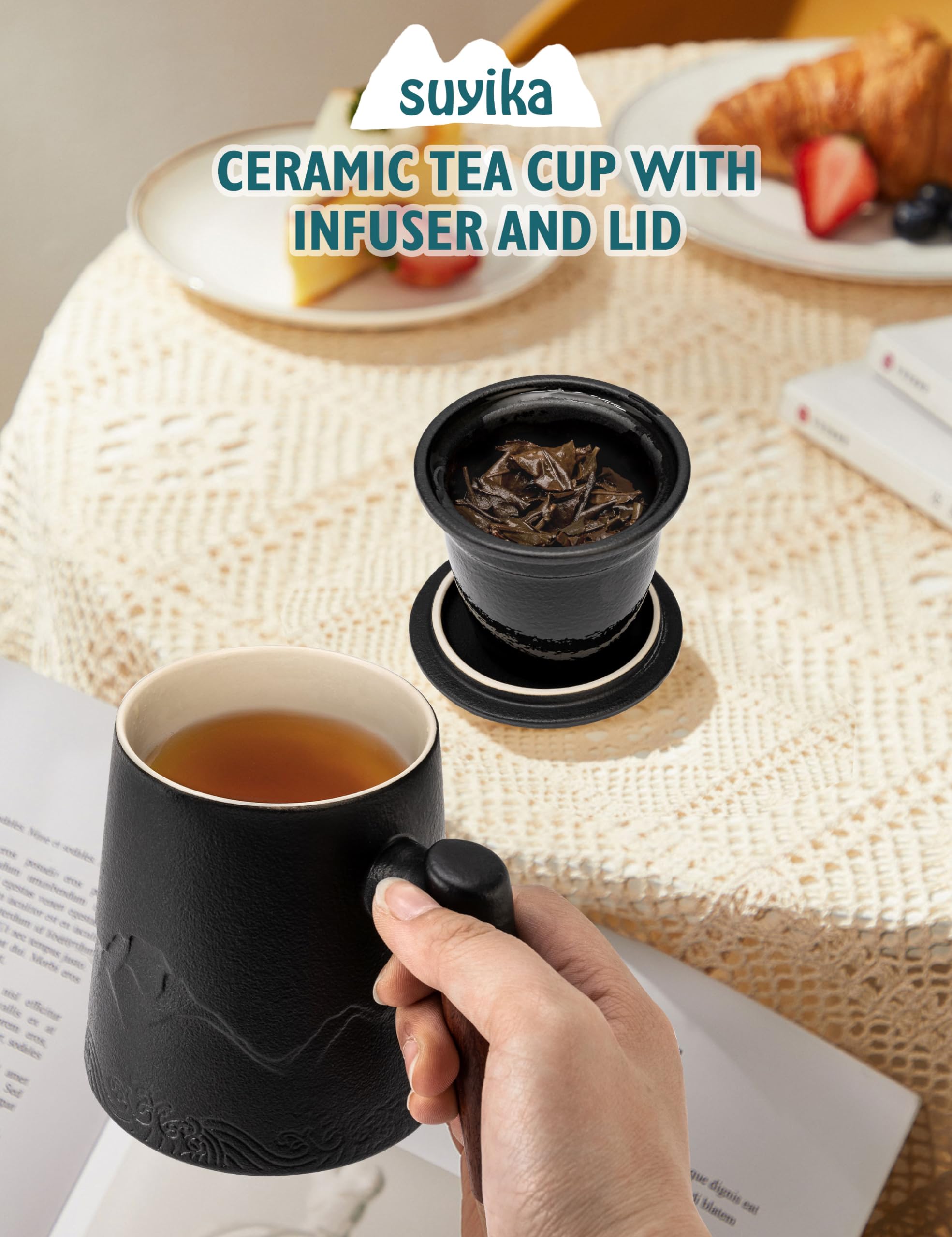 Suyika tea cup wooden handle offers anti-scald comfort.