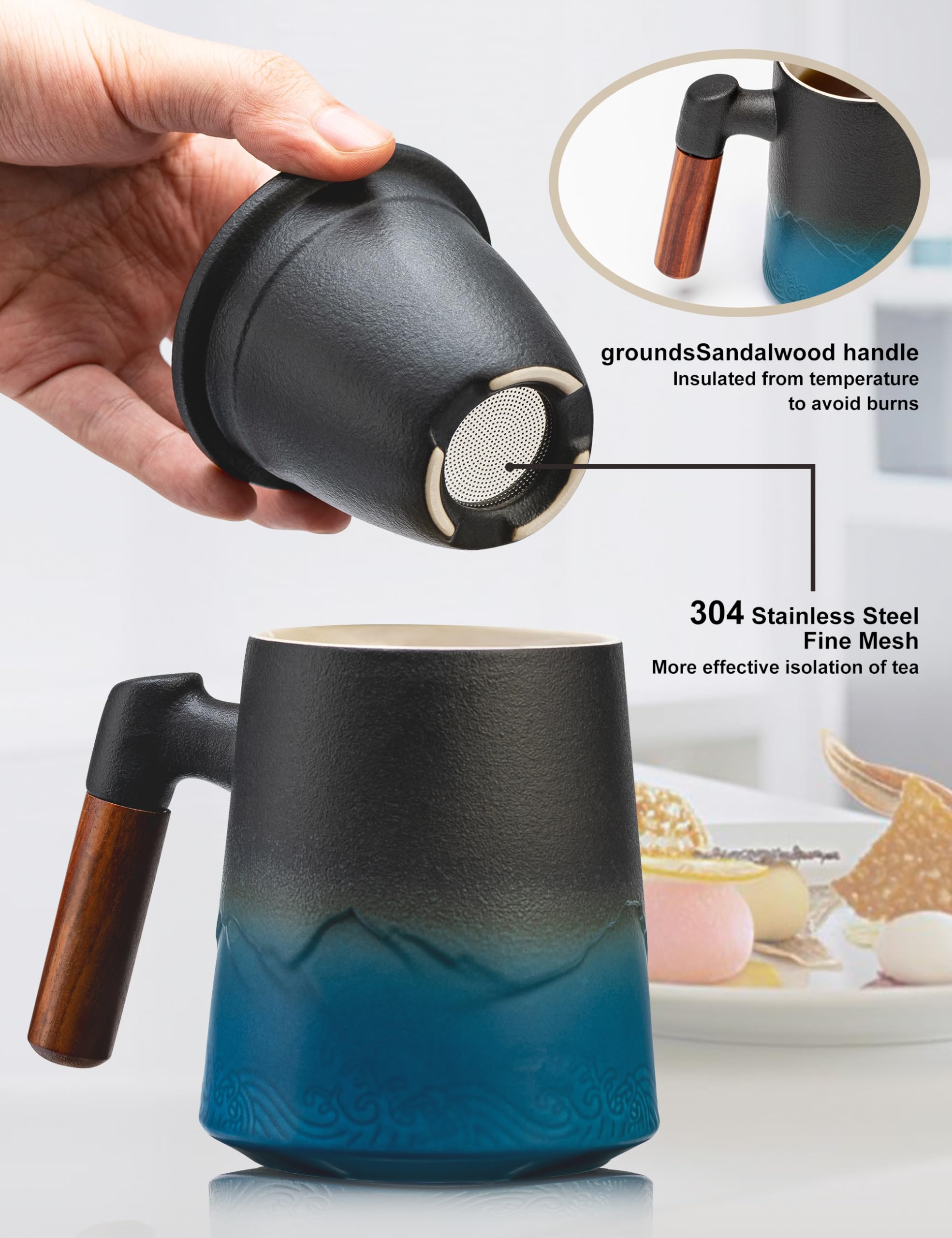 Suyika lid doubles as infuser tray to keep desk clean.