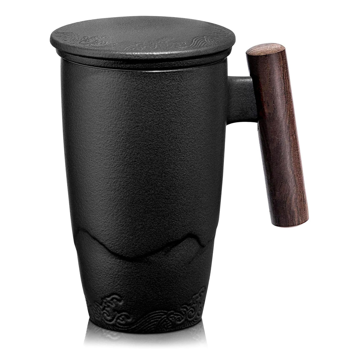 Suyika Tomotime ceramic tea cup with infuser in black for easy brewing