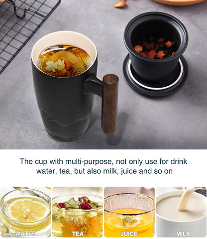 Multi-functional ceramic cup for tea, coffee, or water