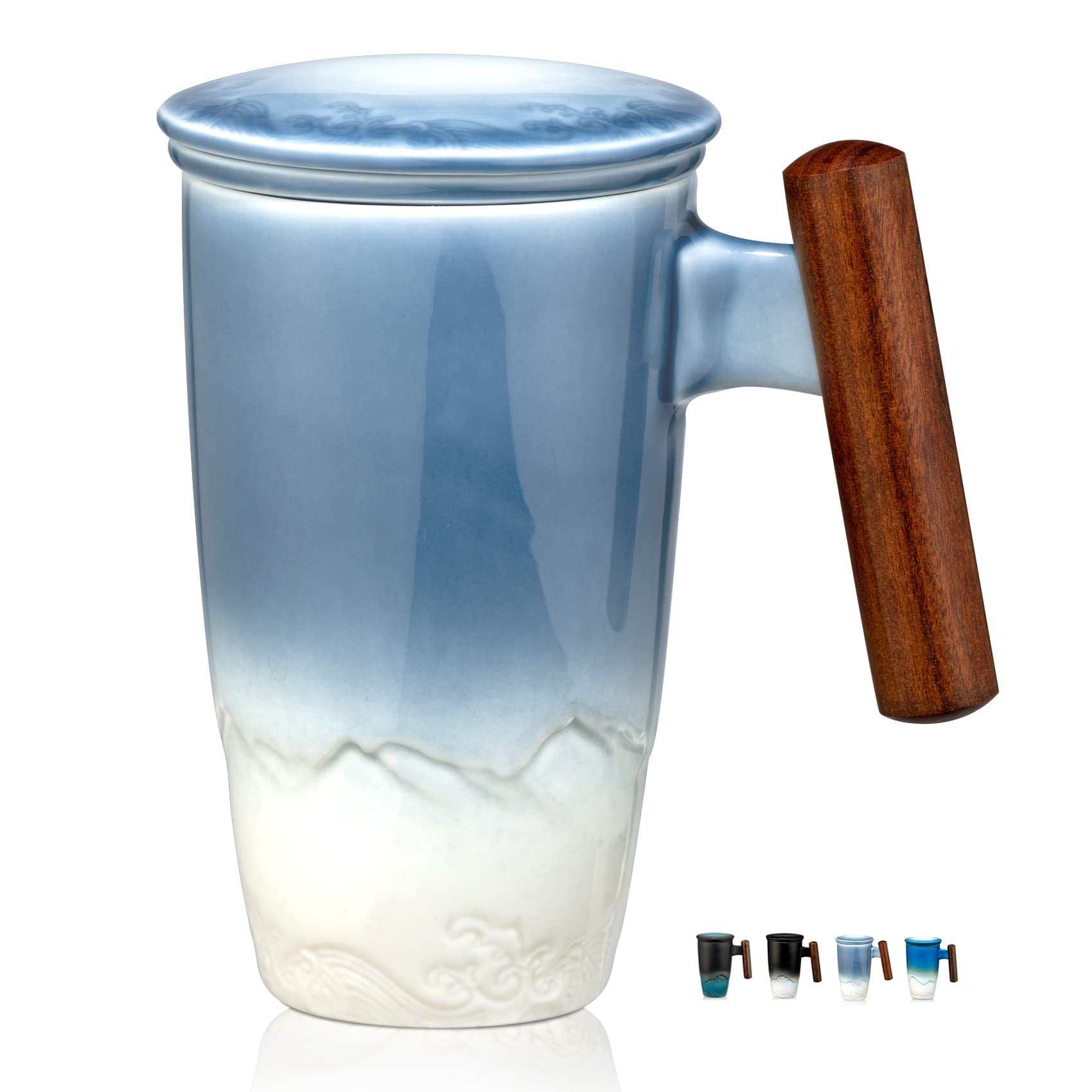 Suyika Tomotime blue tea cup with infuser and lid, perfect for daily brewing.