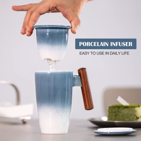 Suyika Tomotime blue cup with removable filter enhances flavor and easy cleaning.