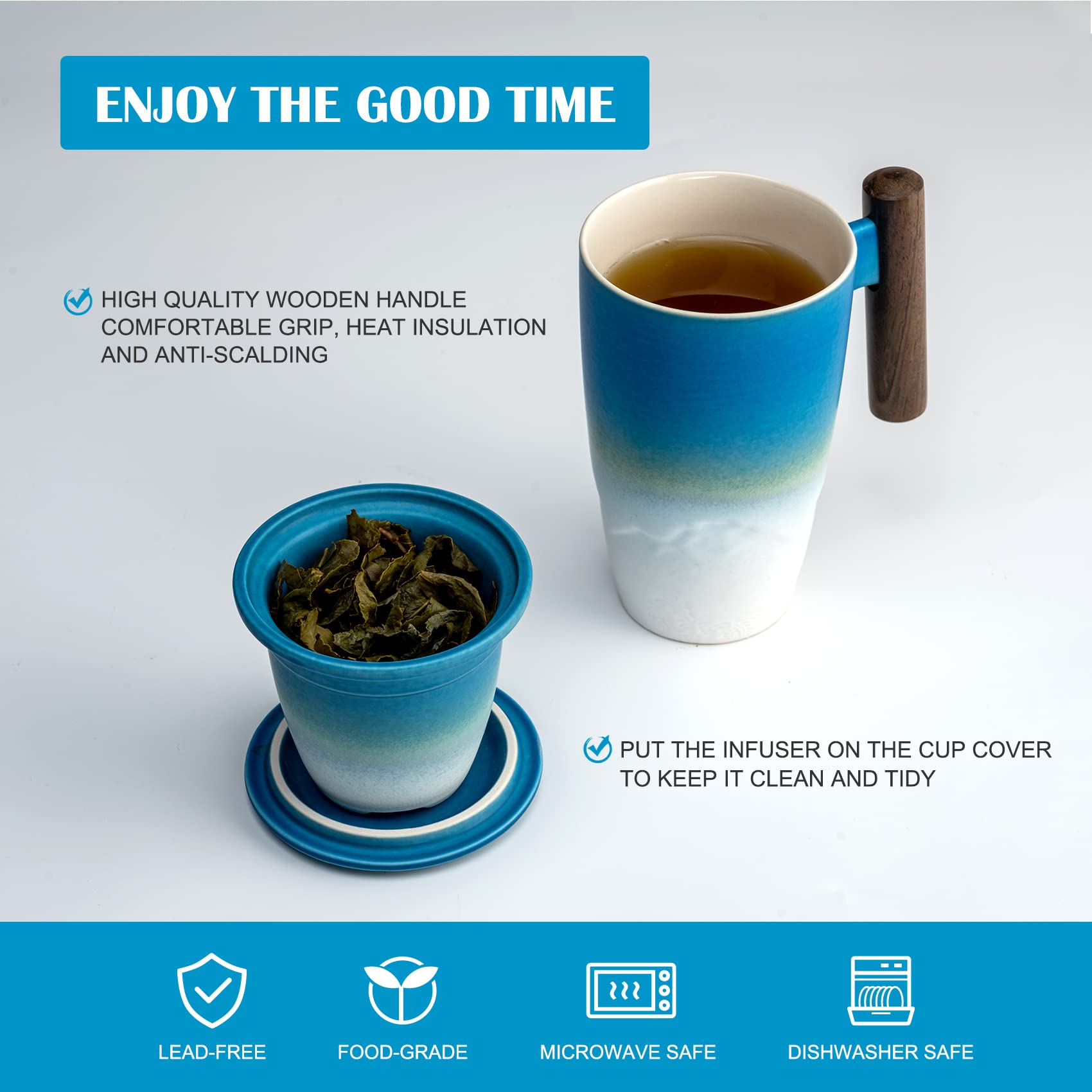 Suyika Tomotime cup with wooden handle designed for a comfortable grip.