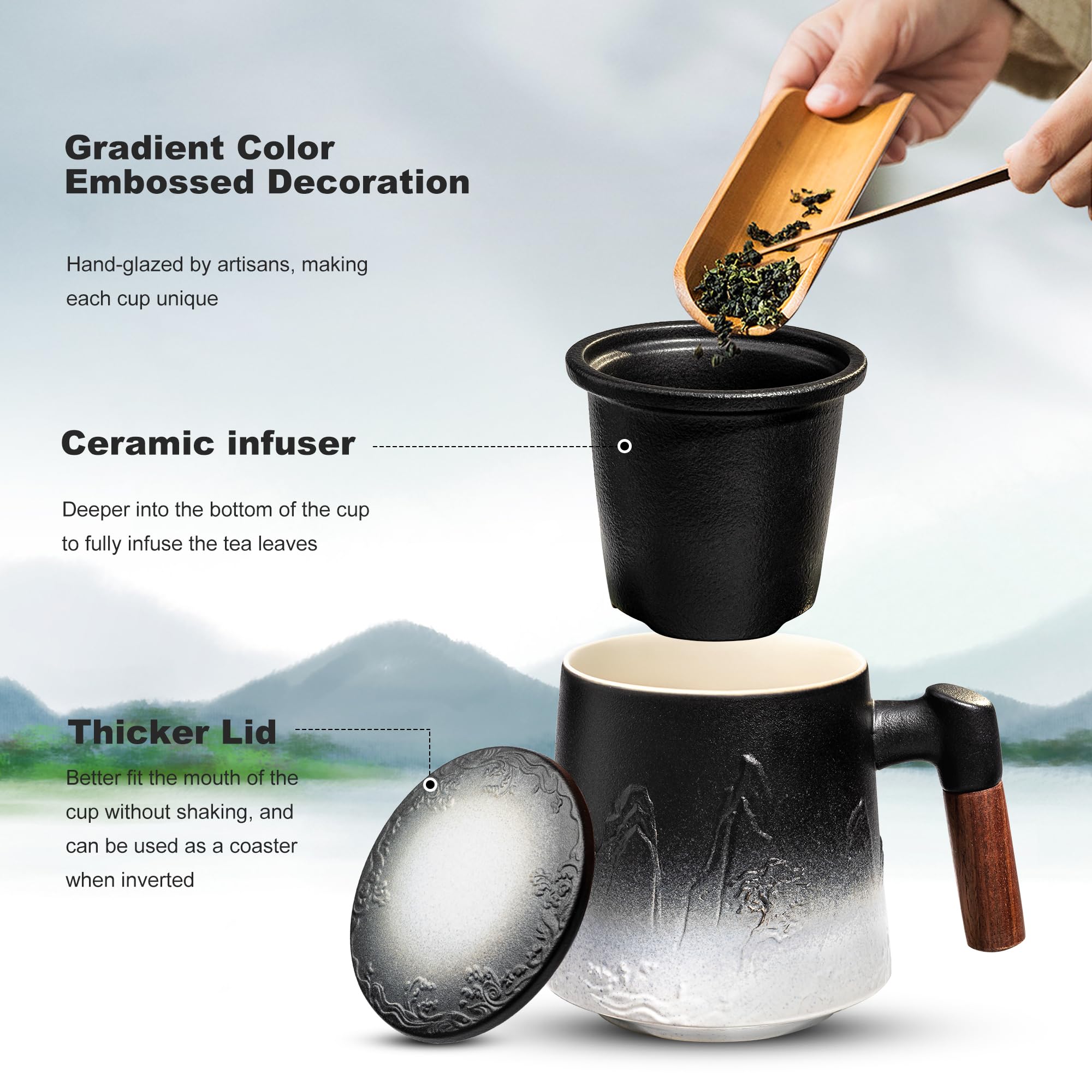 Suyika wooden-handle tea cup holds 450 ml for generous servings