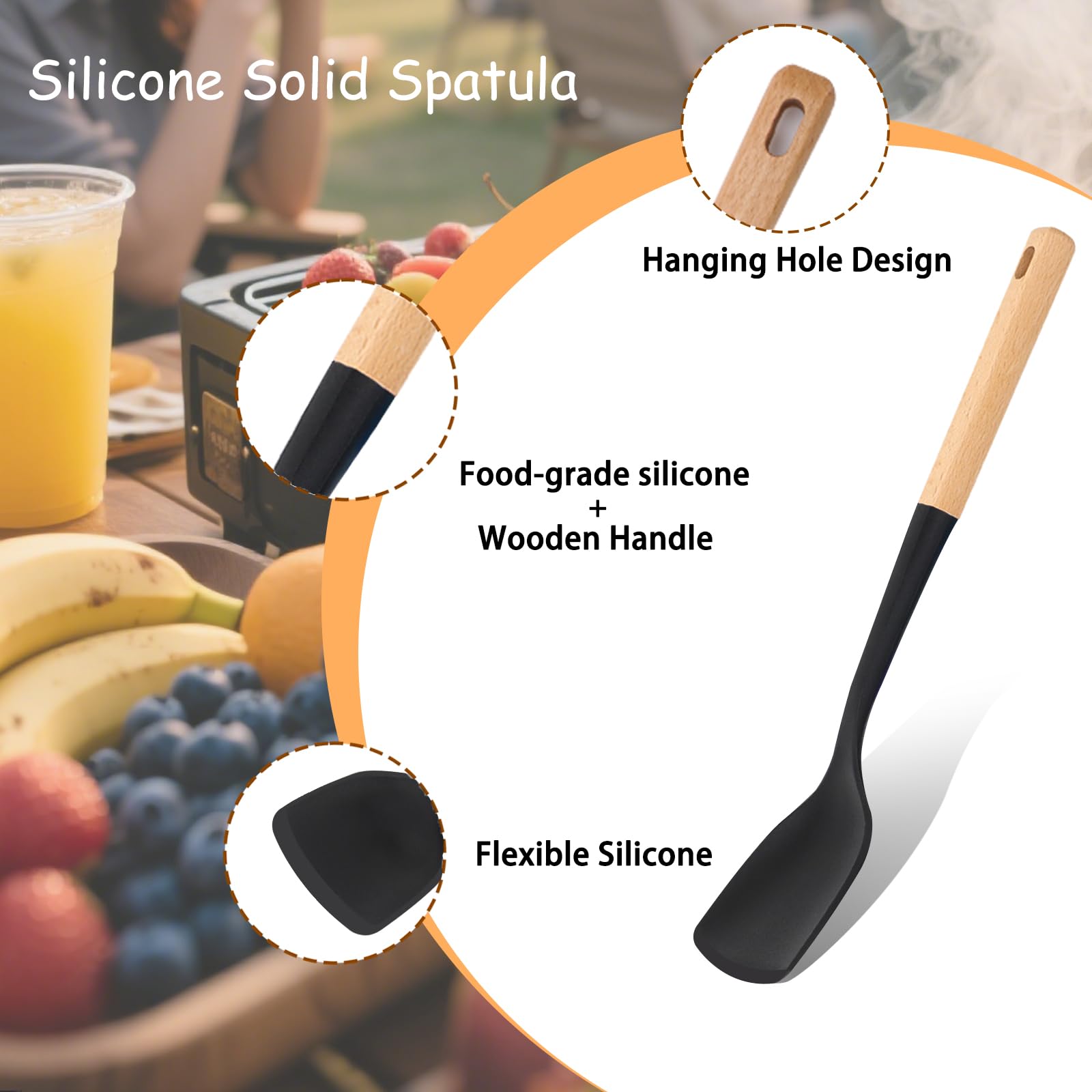 Svailse wood-handle spatula demonstrates heat-resistant grip during sauté.