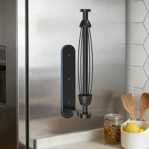 Swaitee magnetic paper towel holder attached to fridge door for secure, quick access