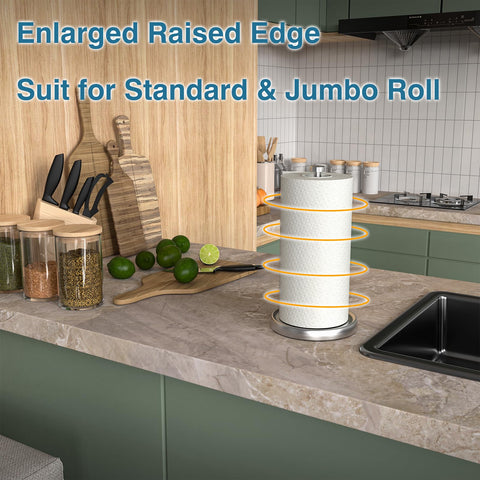 Swaitee paper towel holder side view highlights weighted base for stable countertop use.
