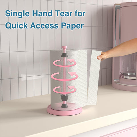 Swaitee pink holder with weighted base stabilizes towels during tearing