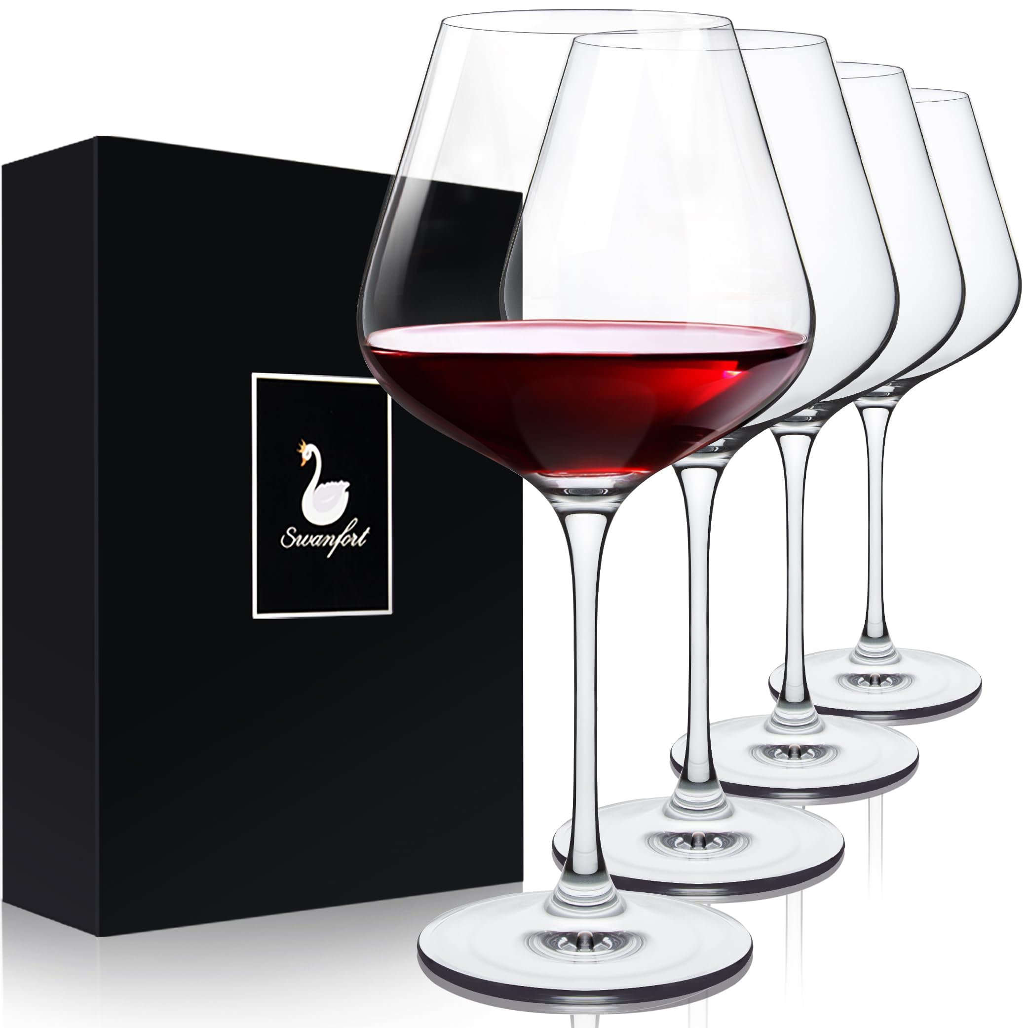 Swanfort crystal red wine glass with gift box, ideal for weddings.