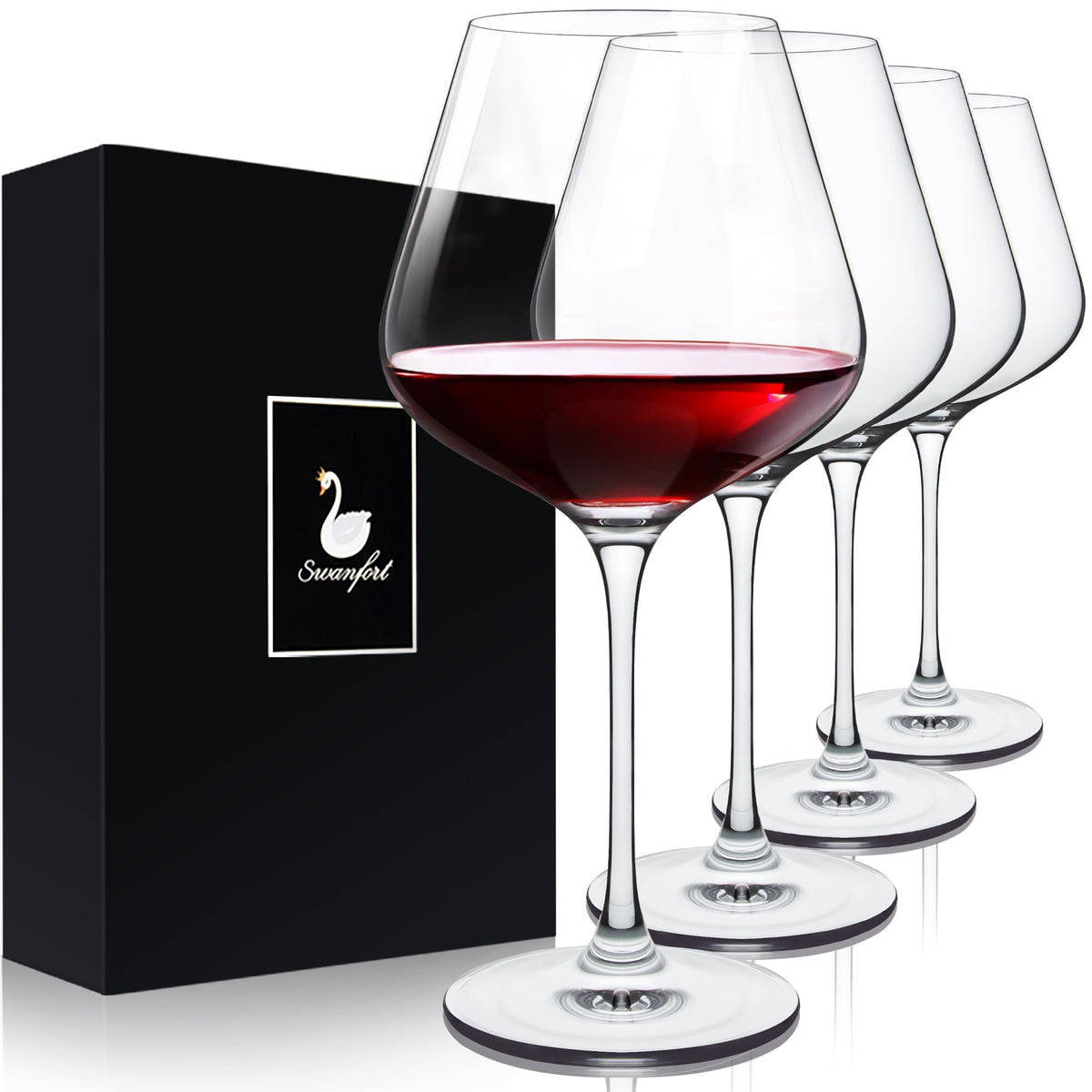 Swanfort crystal red wine glass with gift box, ideal for weddings.