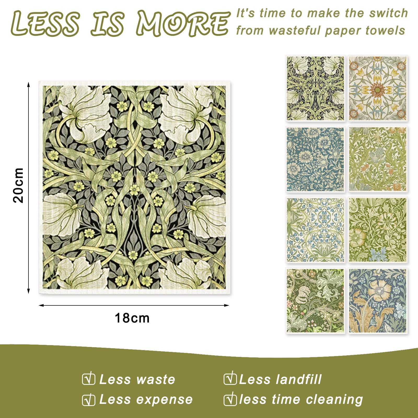 Blue-green floral Swedish towels offer durable cotton and reusable design for everyday cleaning tasks.