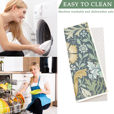 Highly absorbent towels dry hands and dishes quickly after cooking or dishwashing.