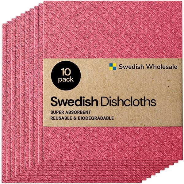 Swedish Wholesale red dishcloth stack, compact and absorbent for kitchen use.
