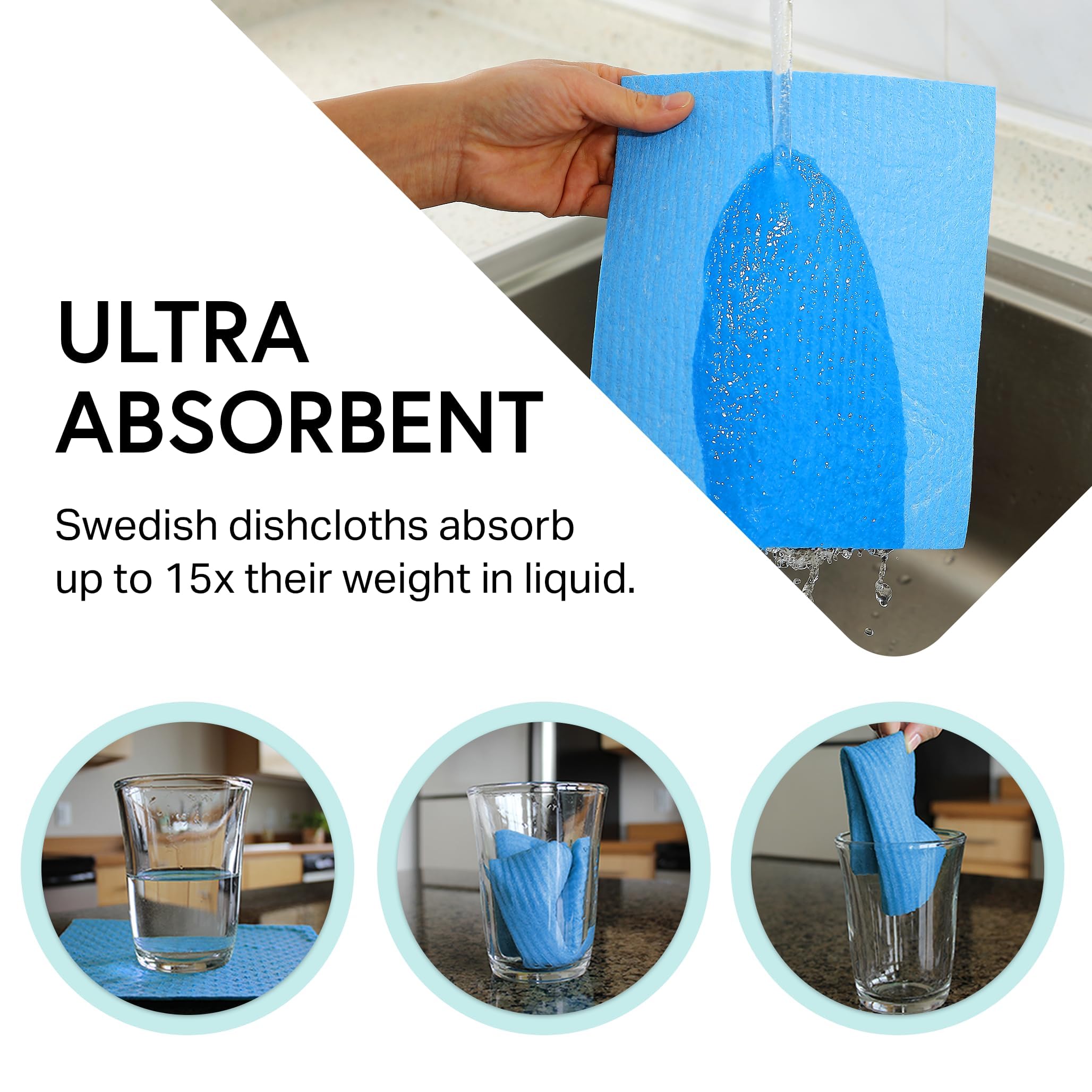 Swedish Wholesale eco-friendly dishcloths showing absorbent, durable performance.