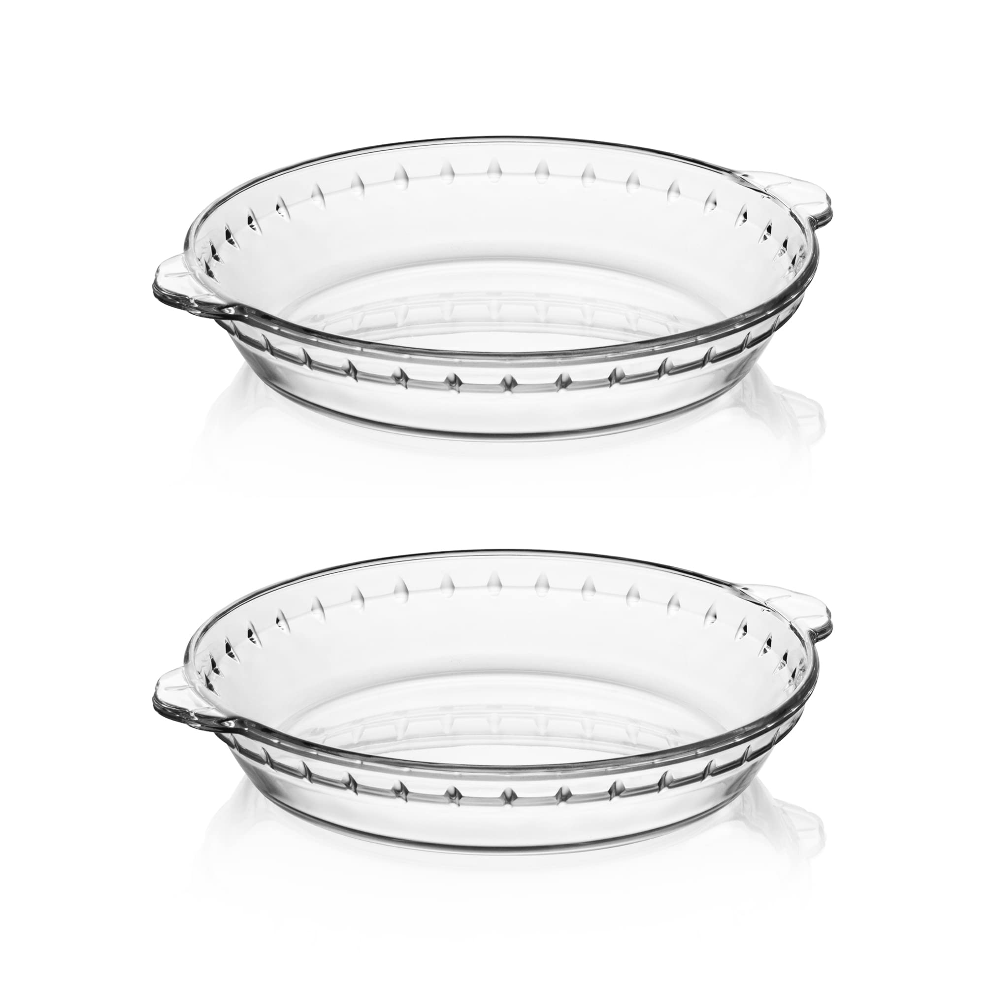 Sweejar 2-pack glass pie pan top view, clear surface for even browning and crust control.