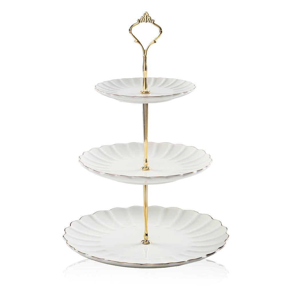 Sweejar 3-tier white ceramic cake stand for elegant desserts.
