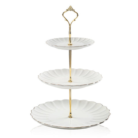 Sweejar 3-tier white ceramic cake stand for elegant desserts.