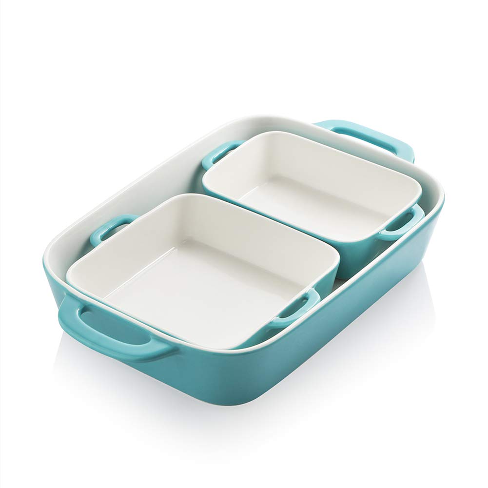 Sweejar rectangular ceramic bakeware turquoise for even heating and serving lasagna