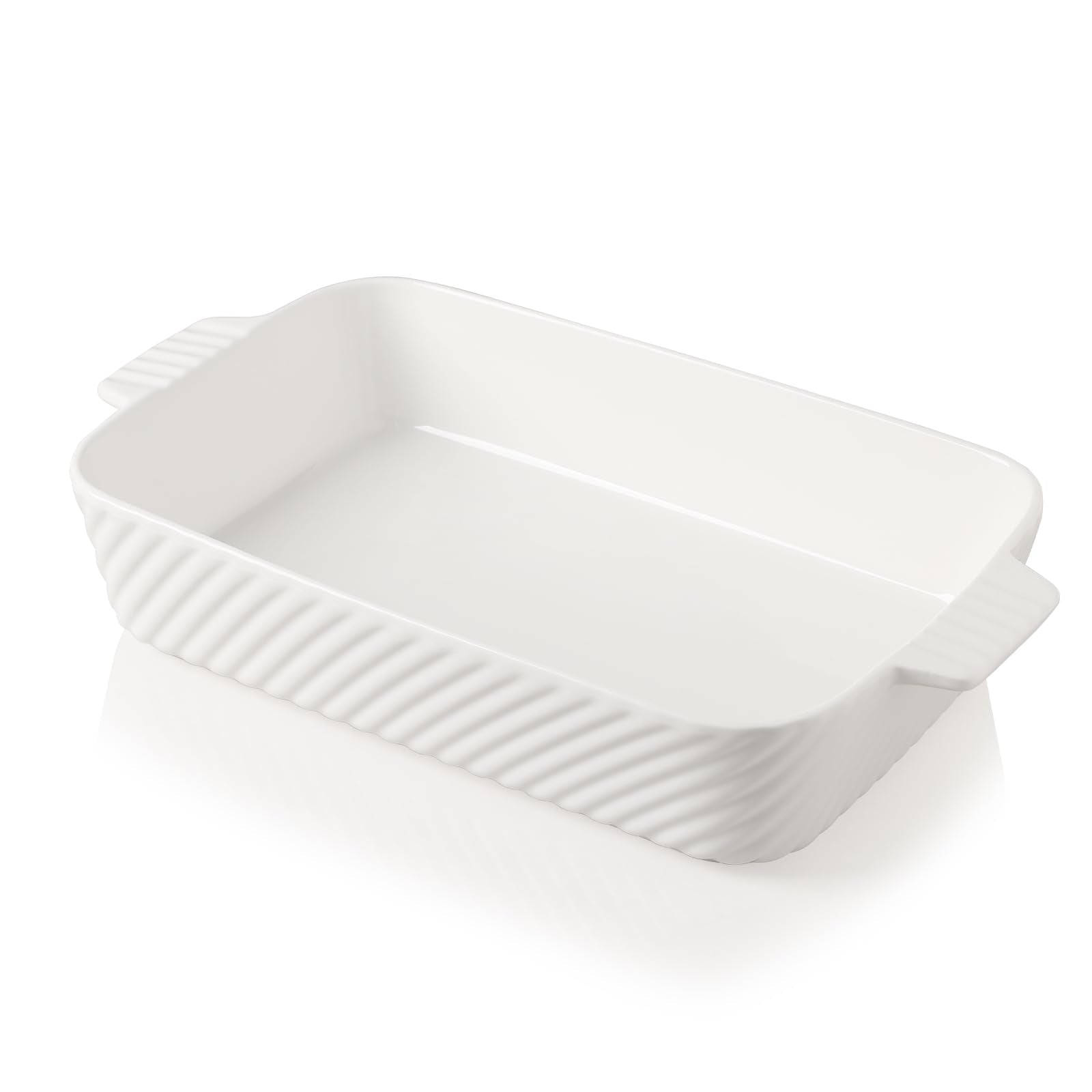 Sweejar ceramic ribbed surface 13x9 baking pan promotes even browning at home.
