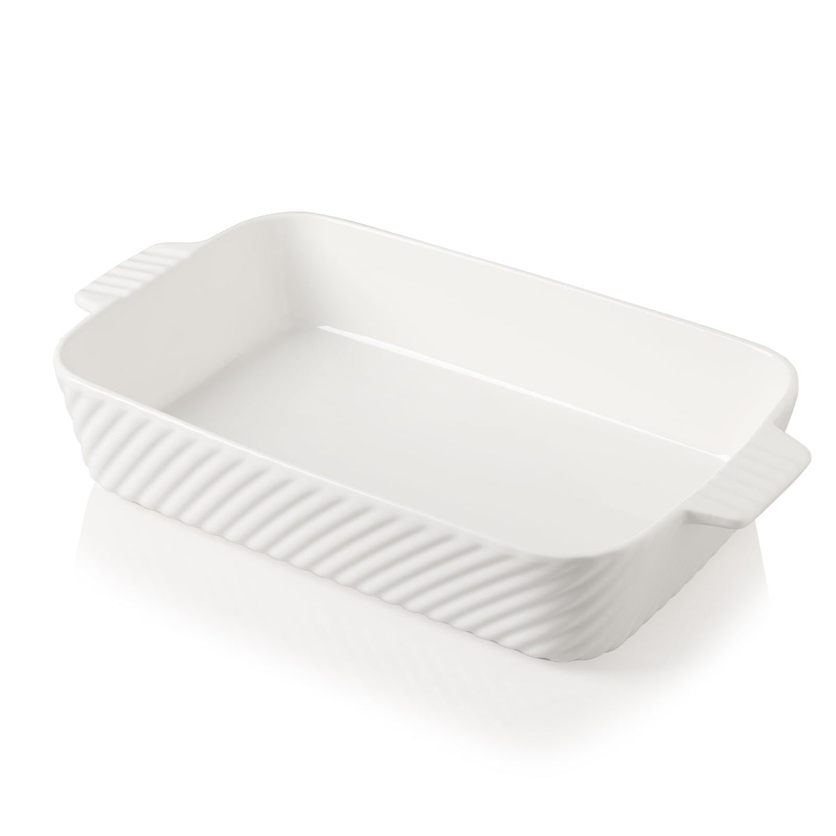 Sweejar ceramic ribbed surface 13x9 baking pan promotes even browning at home.