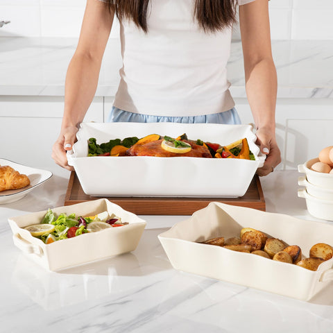 Sweejar deep rectangular porcelain baking pan designed for even heat.