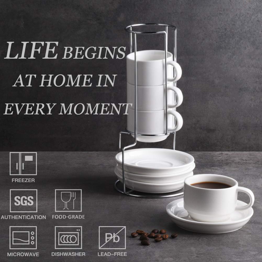 Sweejar espresso cups on a metal stand, easy to display and stack.
