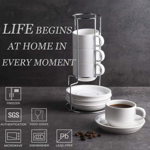 Sweejar espresso cups on a metal stand, easy to display and stack.