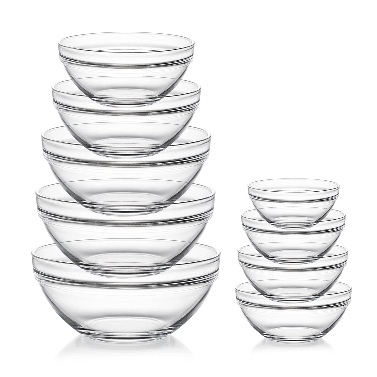 Sweejar glass mixing bowls set with 9-piece nesting for space-saving storage.