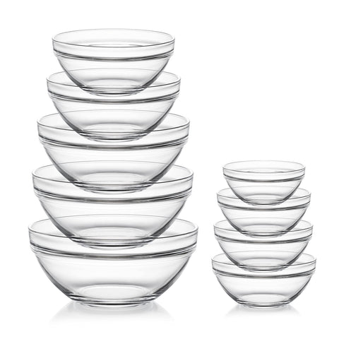 Sweejar glass mixing bowls set with 9-piece nesting for space-saving storage.