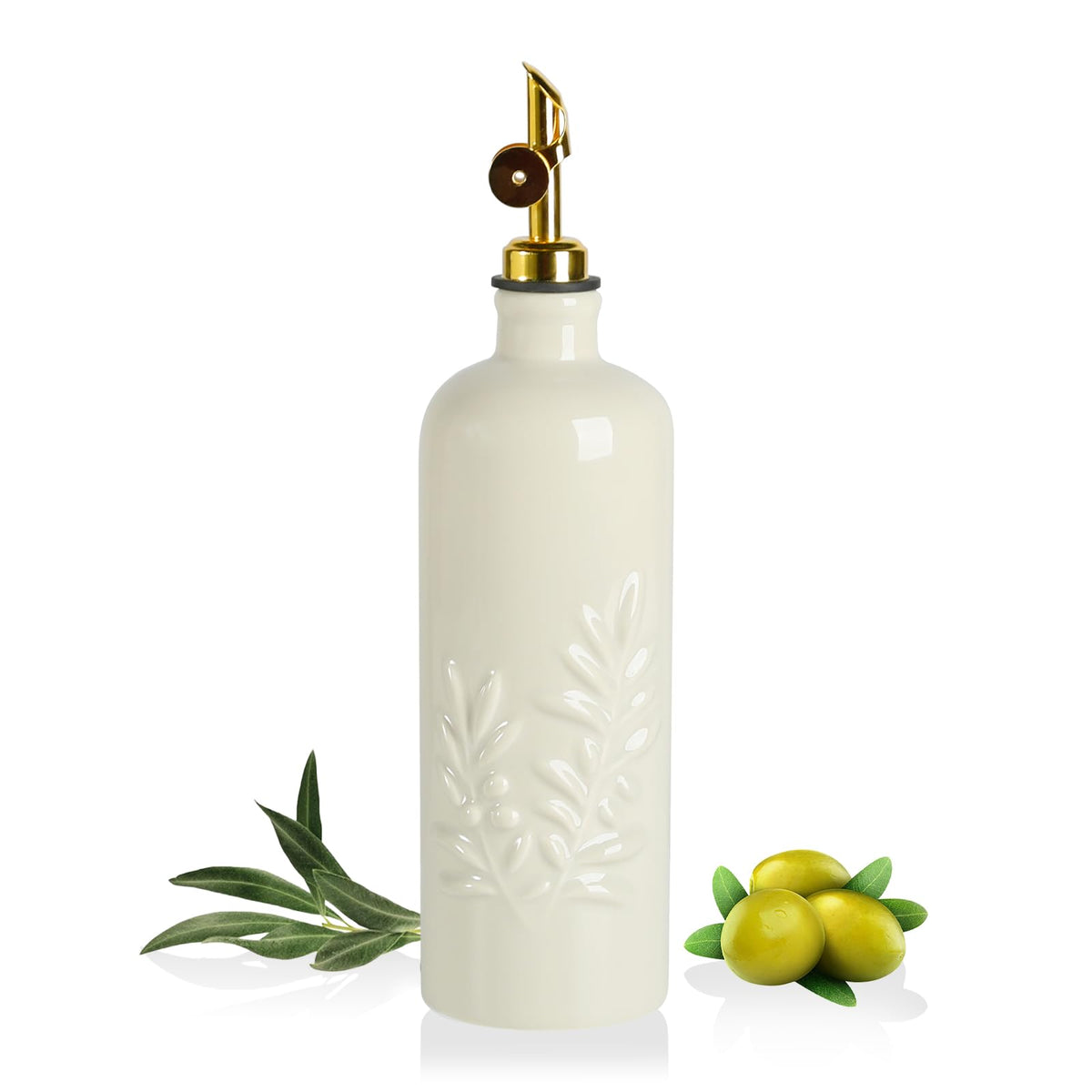 Sweejar oil dispenser with olive leaf relief design for drip-free pouring