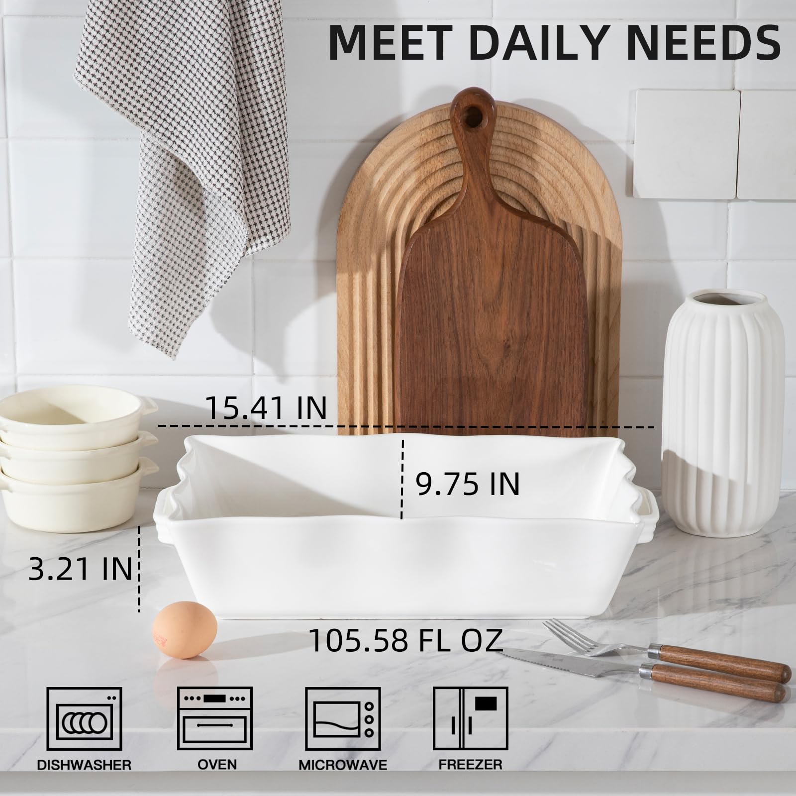 Sweejar oven-safe ceramic lasagna pan with sturdy handles for moving from oven to table.
