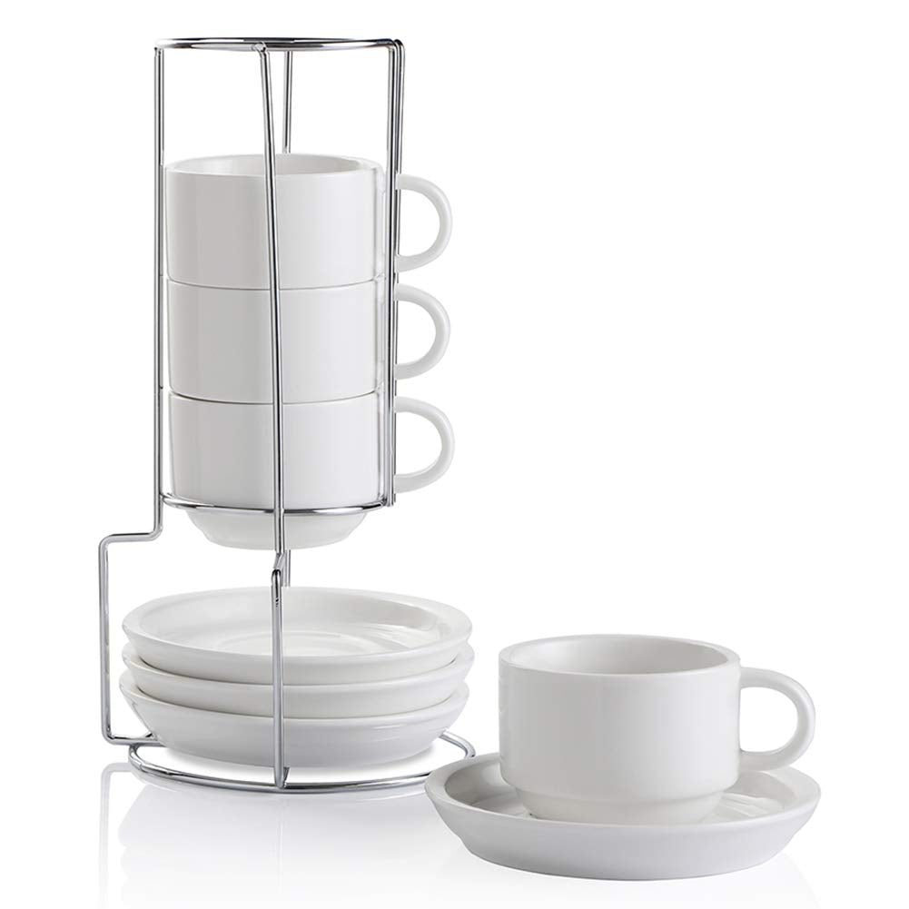 Sweejar porcelain espresso cups with white saucers for elegant home coffee rituals.