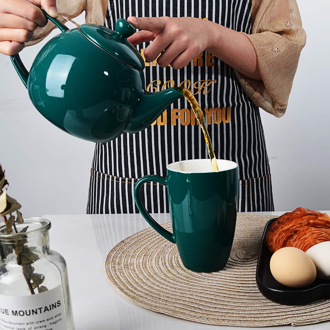 Sweejar porcelain teapot with 30 oz capacity for family gatherings.