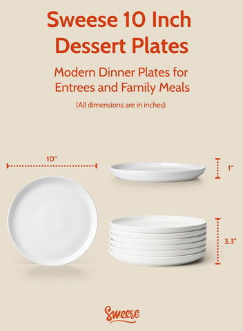 Sweese 10-inch porcelain dinner plate white edge closeup highlighting lifted edge.