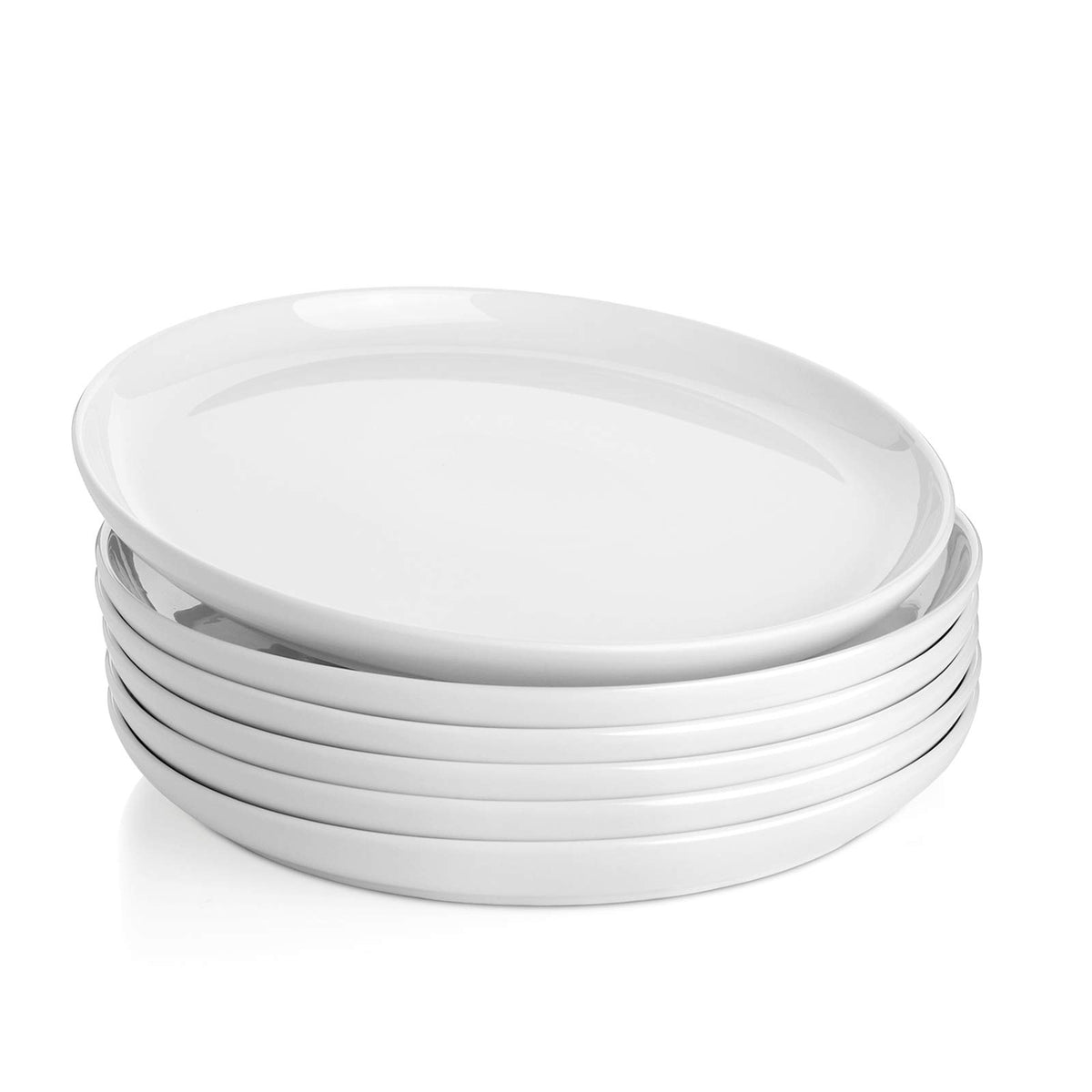 Sweese 10-inch porcelain dinner plate white stack, durable for daily meals.