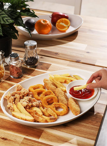 Sweese elegant white oval platter presents meals with a clean, refined look