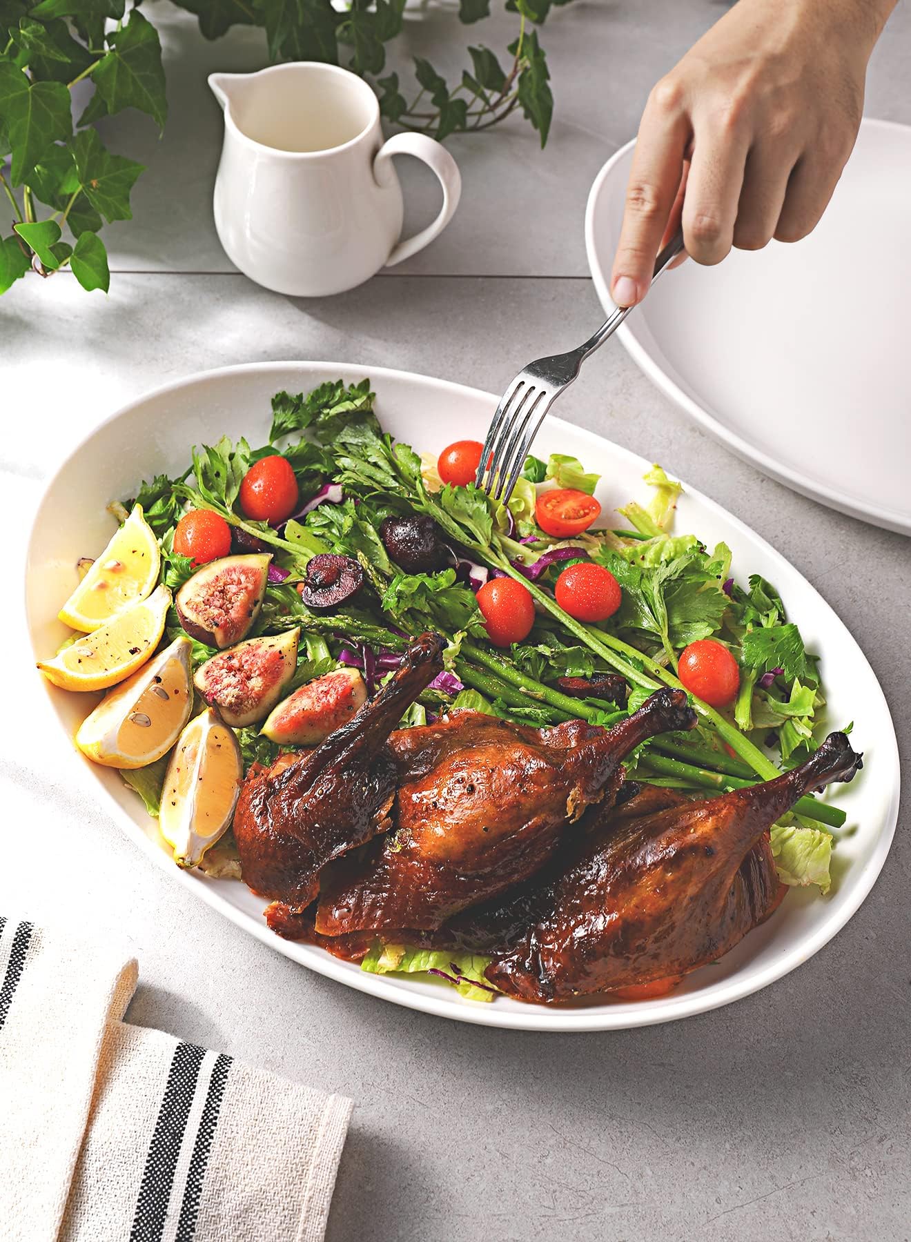 Sweese oval platter stackable design saves cupboard space and simplifies hosting