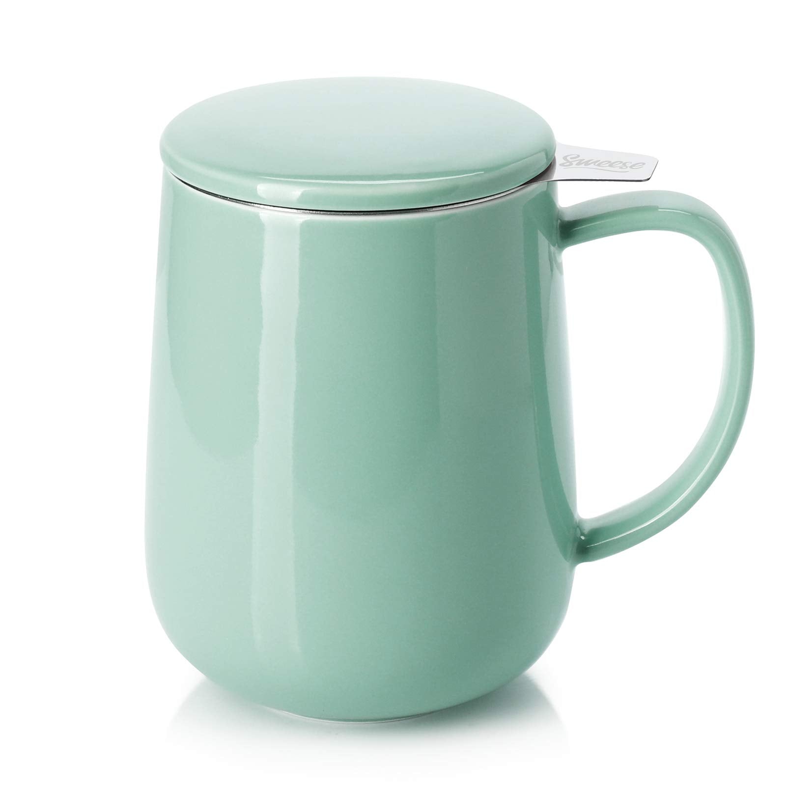 Sweese 20 oz porcelain tea mug with infuser in mint green for easy loose-leaf brewing.