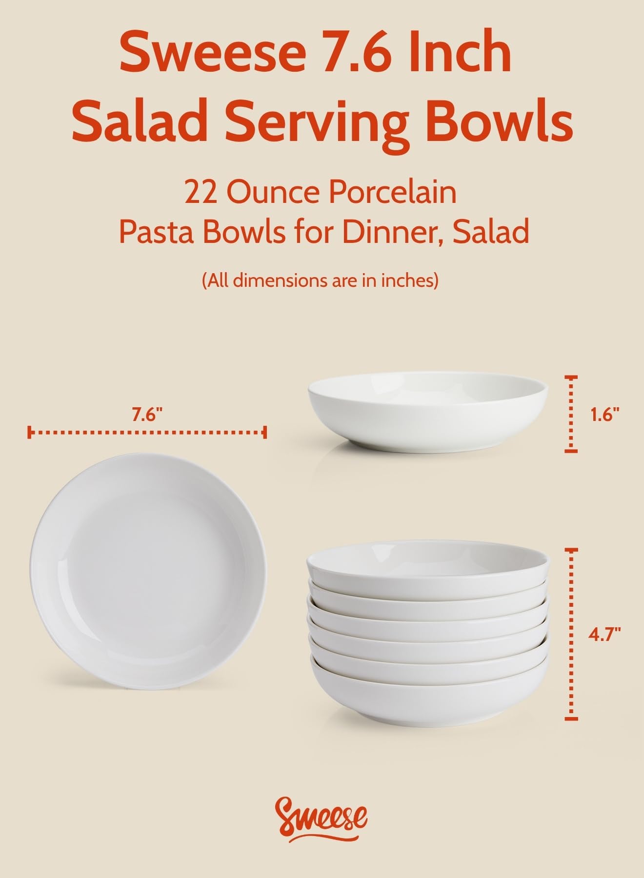 Sweese 22oz pasta bowls stackable design, saving cabinet space while remaining stylish.