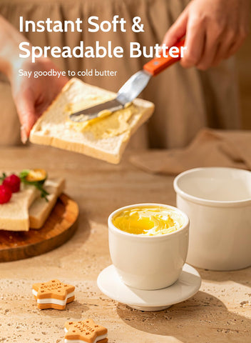Interior of Sweese butter keeper with real butter ready to spread.