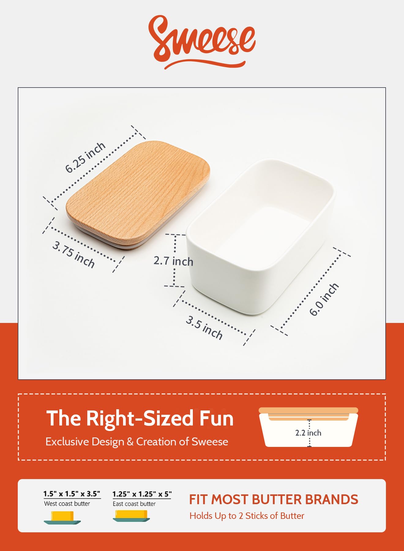 Sweese butter dish lid beech wood highlights natural lid and cutting board function