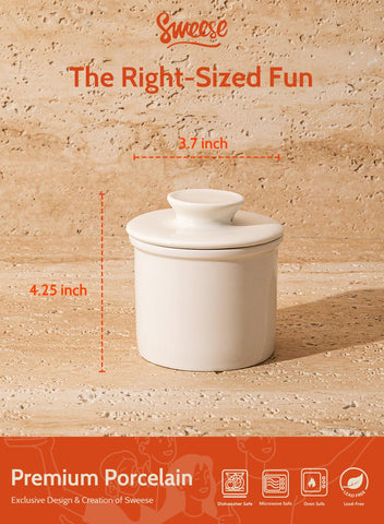 Close-up of Sweese butter dish lid showing premium porcelain.