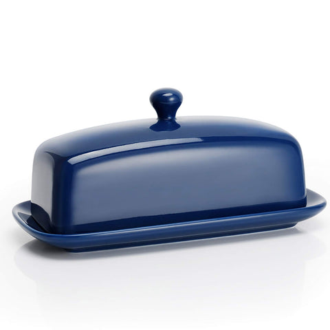 Sweese butter dish navy with lid on for a sleek, space-saving counter display.
