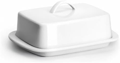 Sweese butter dish with flat base fits low shelves neatly