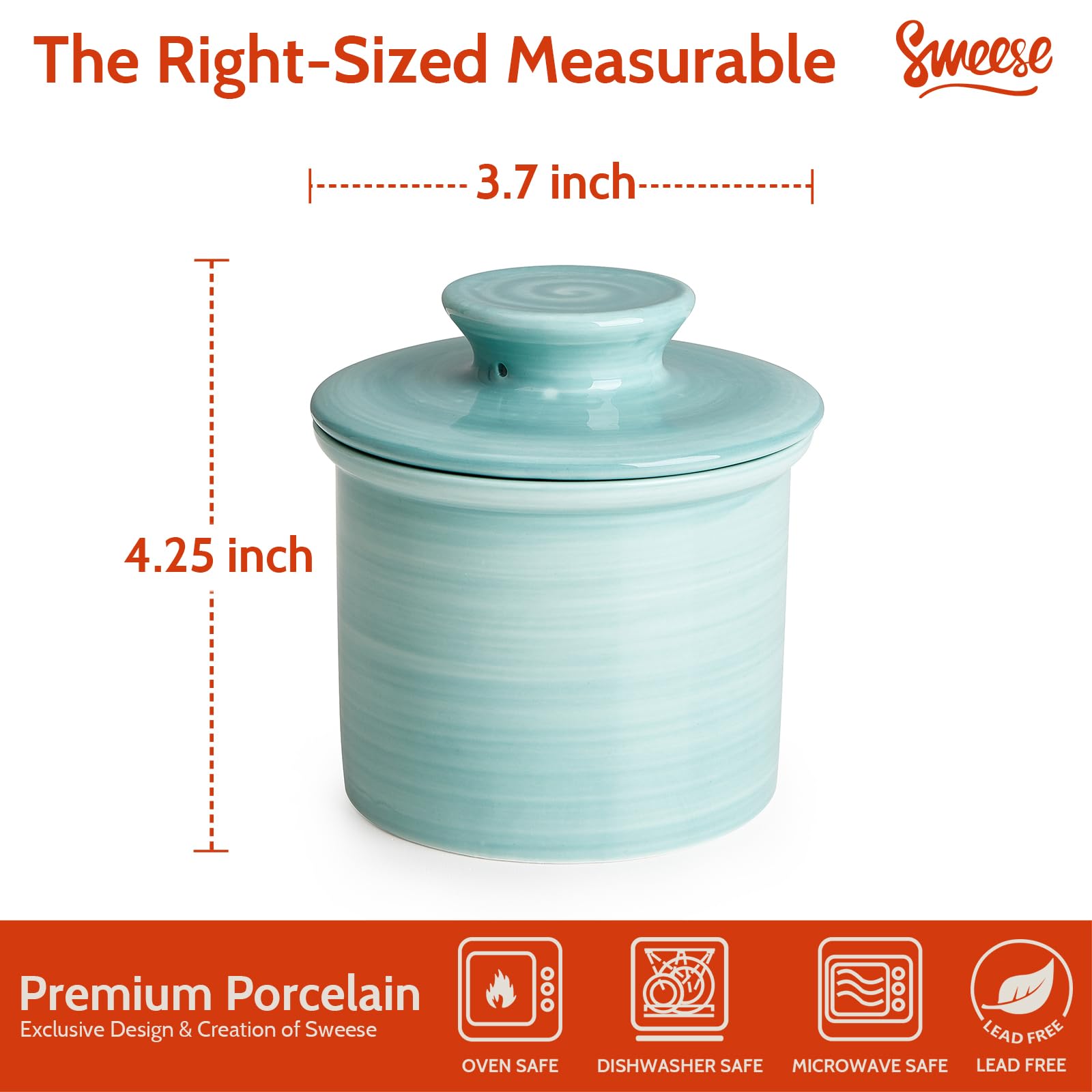 Sweese butter-keeper-on-counter presents a porcelain crock that preserves spreadable texture.