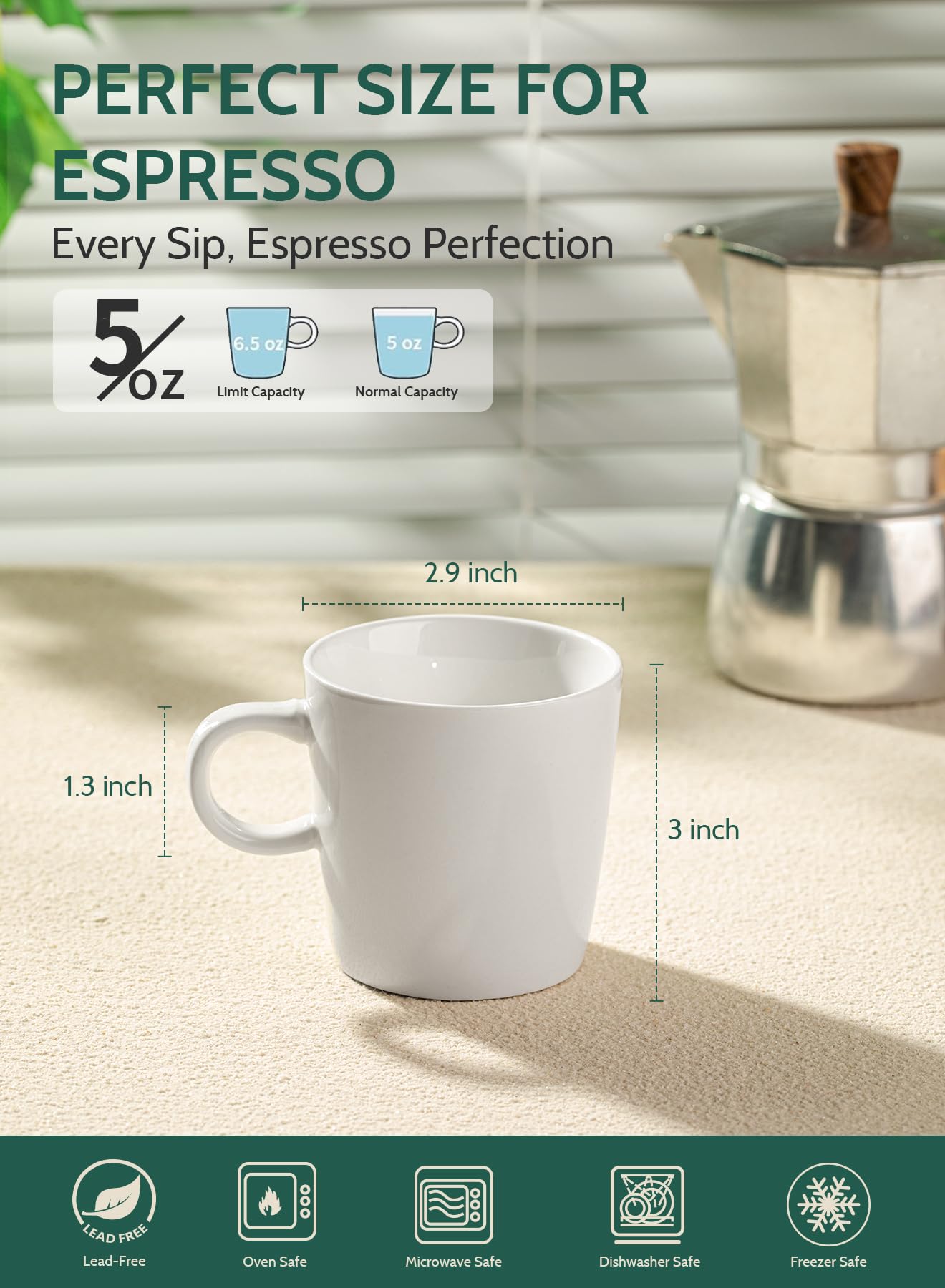 Sweese demitasse espresso cups white with comfortable handle