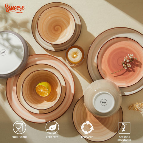 Swirl design in warm neutral tones enhances any table setting by Sweese