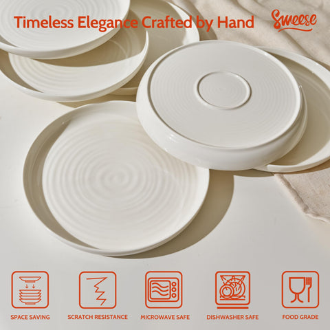 Sweese porcelain plates safe for dishwasher, microwave, and oven use.