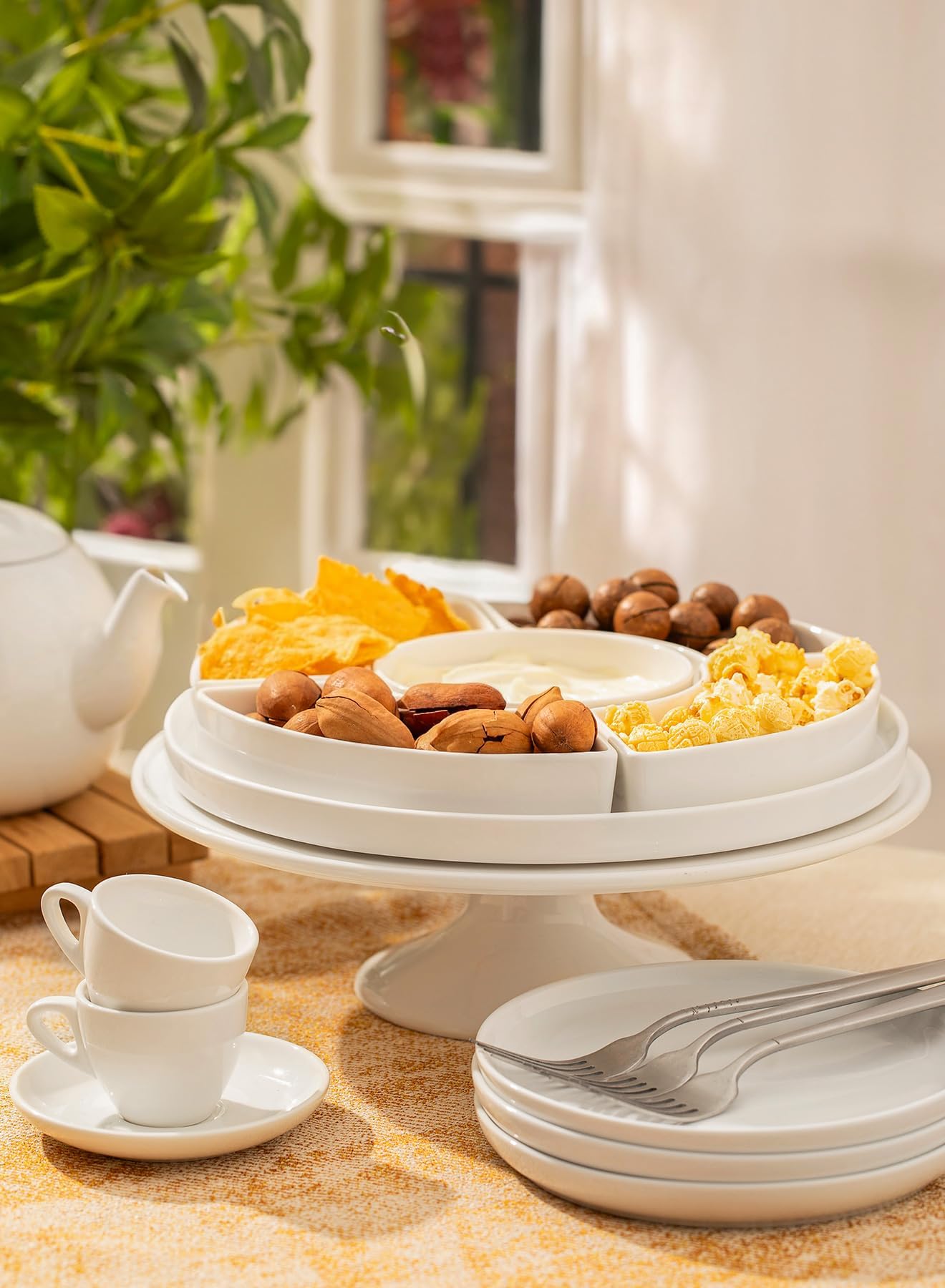 Sweese divided serving dishes stackable design white saves cupboard space